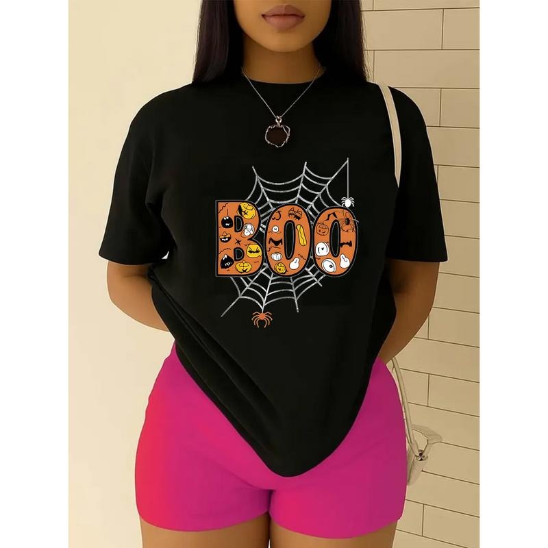 Halloween Spider Web Graphic Short Sleeve Cotton T-shirt Casual Fit for Spring Summer Hoodie, Sweatshirt | PodTeesHub.com