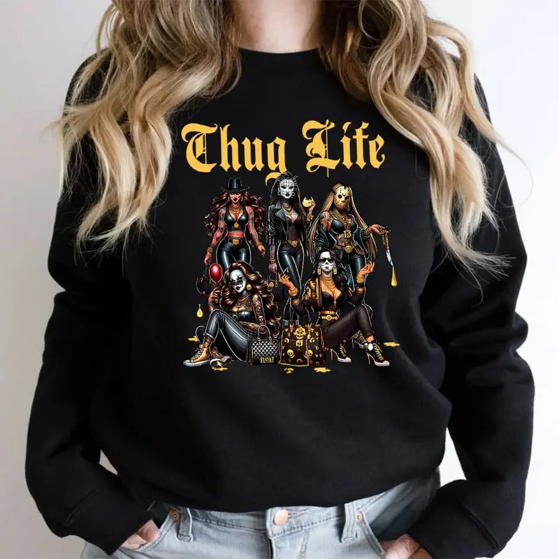 Halloween ThugLife Shirt, Halloween Horror Characters Shirt Hoodie, Sweatshirt | PodTeesHub.com