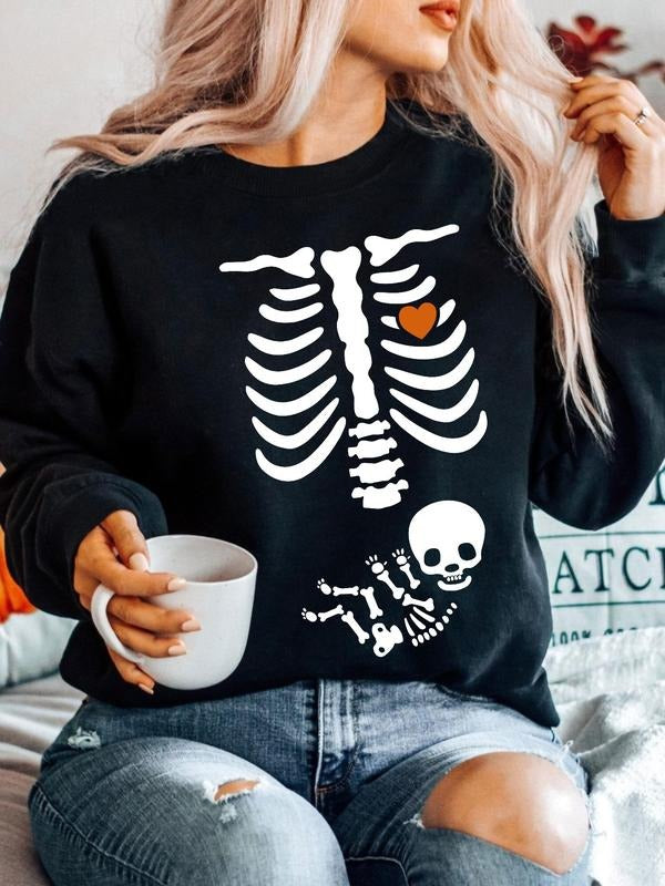 Halloween skull hoodie, women's winter warm style pullover hoodie, sports skull, scary yet cute T-Shirts, Sweatshirt