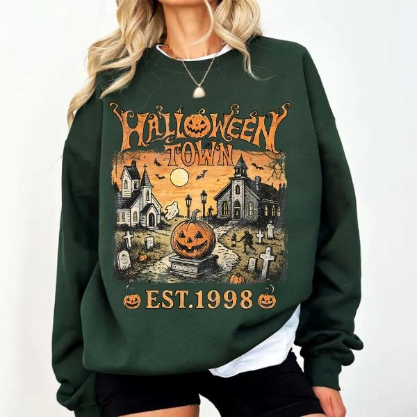 Halloweentown Est 1998 Vintage 90s Style Graphic Sweatshirt & T-shirt, Retro Halloween University Spooky Unisex Shirt Hoodie