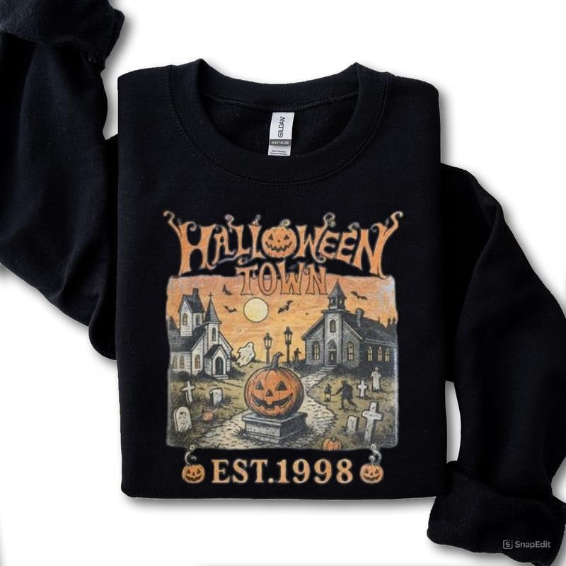 Halloweentown Est 1998 Vintage 90s Style Graphic Sweatshirt, Retro Halloween University Spooky Sweater, Halloween Spooky...