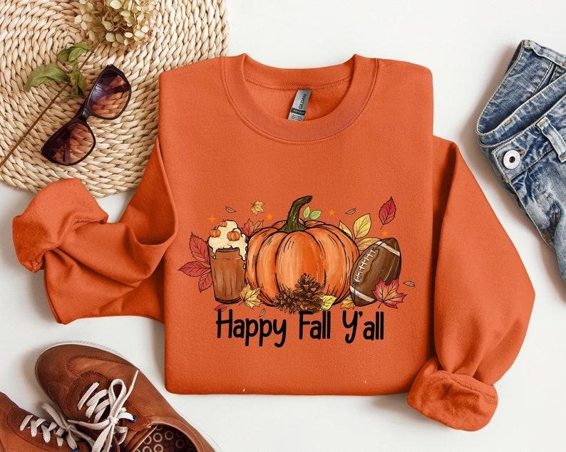 Happy Fall Yall Sweatshirt, Fall Pumpkin Sweatshirt, Thanksgiving Sweatshirt, Women Fall Crewneck, Cute Thanksgiving...