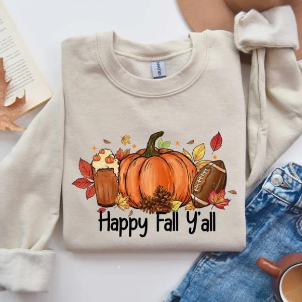 Happy Fall Yall Sweatshirt, Fall Pumpkin Thanksgiving Sweatshirt, Cute Thanksgiving Gift, Autumn Shirt Hoodie
