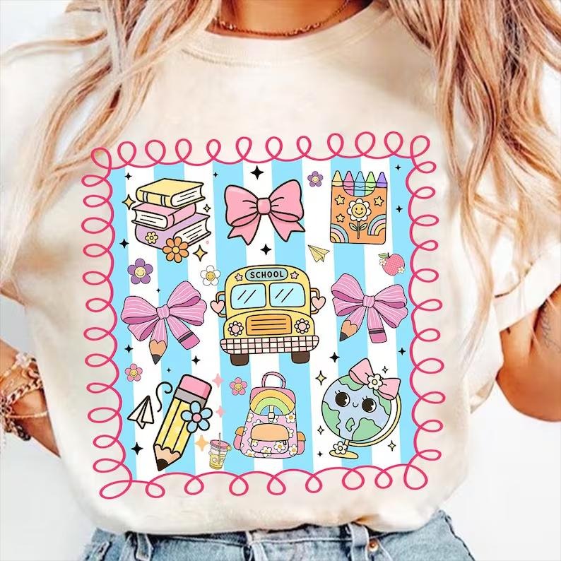 Happy First Day Of School Shirt, Back To School Shirt, Teacher Gift, Gift for Teachers, Preppy Back to School Coquette...