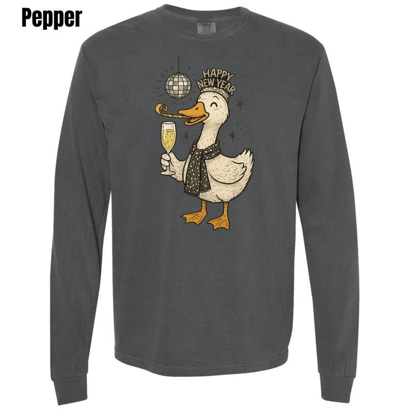 Happy Goose New Year Comfort Colors Long Sleeve T-Shirt 'PFNLB' Hoodie, Sweatshirt | PodTeesHub.com
