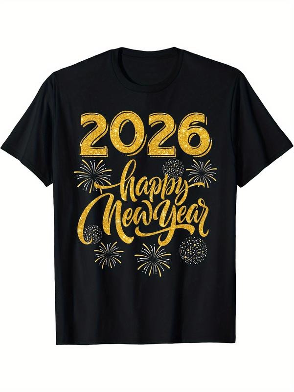 Happy New Year Fireworks Print with Vintage Inspired Design with Graphic- Creative Design Black T-Shirt for Men & Women...