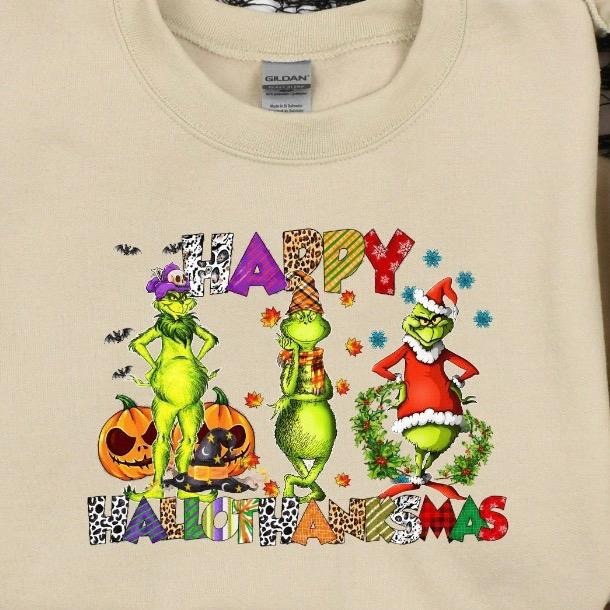 Happy hallothanksmas sweatshirt or tee Hoodie | PodTeesHub.com