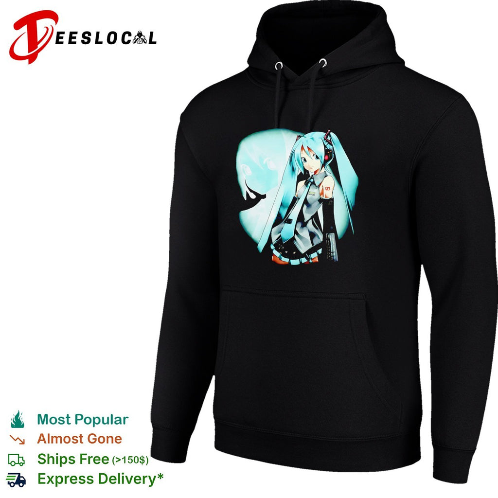 Hatsune Miku anime character under moon illustration shirt