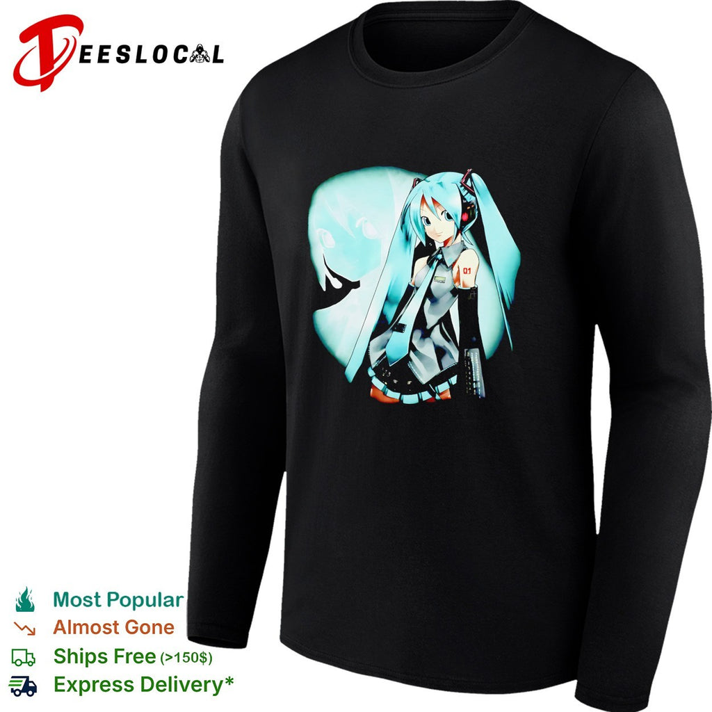 Hatsune Miku anime character under moon illustration shirt