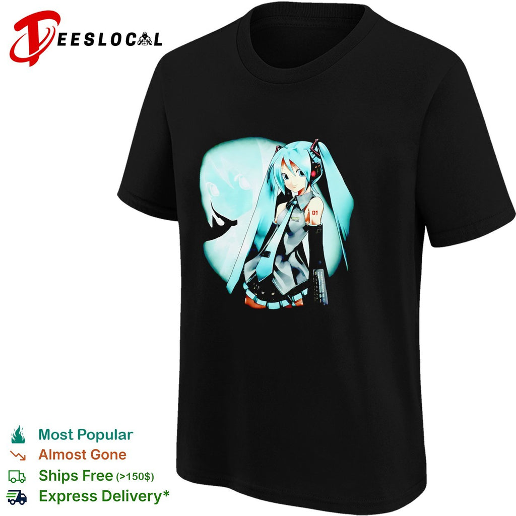 Hatsune Miku anime character under moon illustration shirt