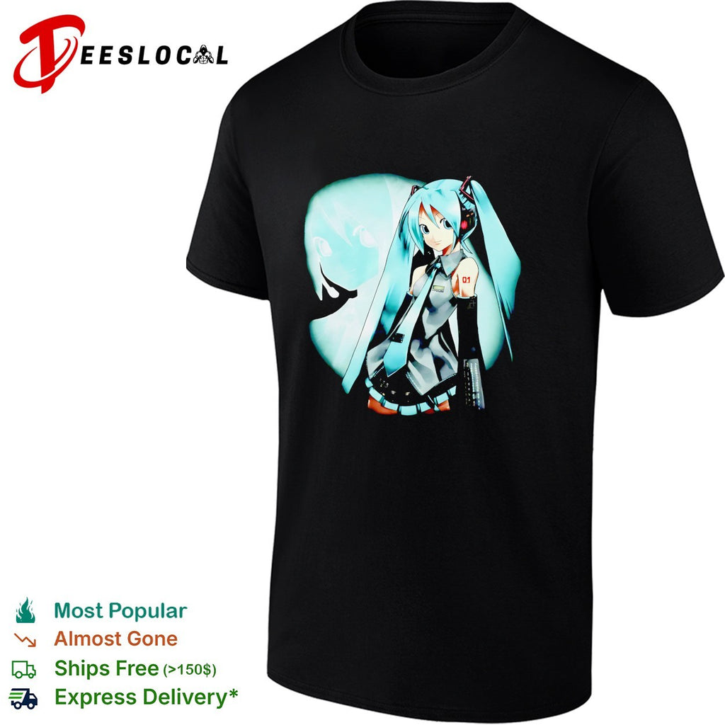 Hatsune Miku anime character under moon illustration shirt