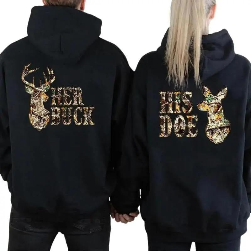 He Deer She Doe Hoodie Camouflage Hoodie Hunting Couple Matching Deer and Doe Outdoor Couple Matching Hoodie Unisex...
