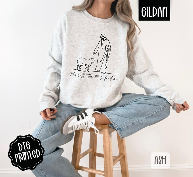 He Left The 99 Sweatshirt, Trendy Women's Religious Crewneck T-Shirts, Hoodie | PodTeesHub.com