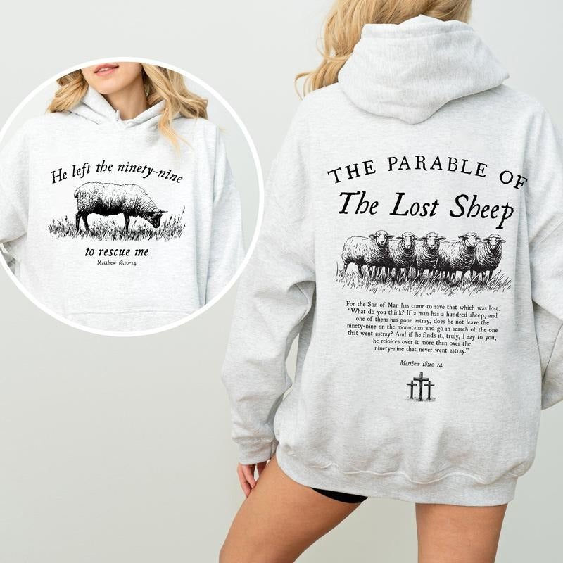 He Left The Ninety Nine To Rescue Me, 99 Sheep, Religious, Christian, Faith, Bible Hoodie, Hooded Sweatshirt T-Shirts