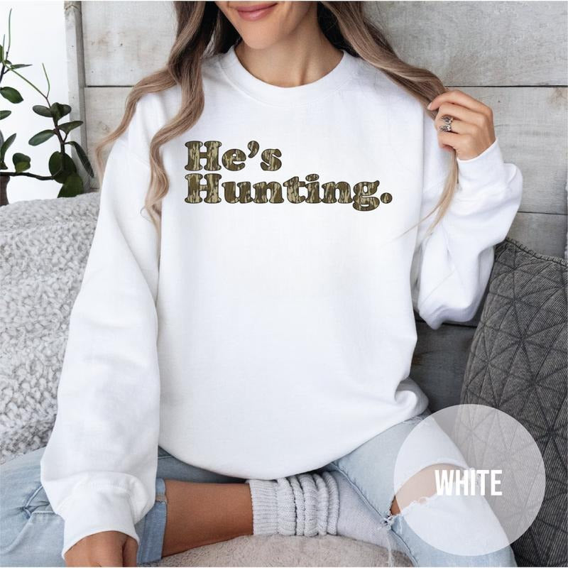 He is Hunting Camoflauge Bottomland Pattern Sweatshirt, Hunting Camo Unisex Shirt, cuteshirts, cute shirts Hoodie
