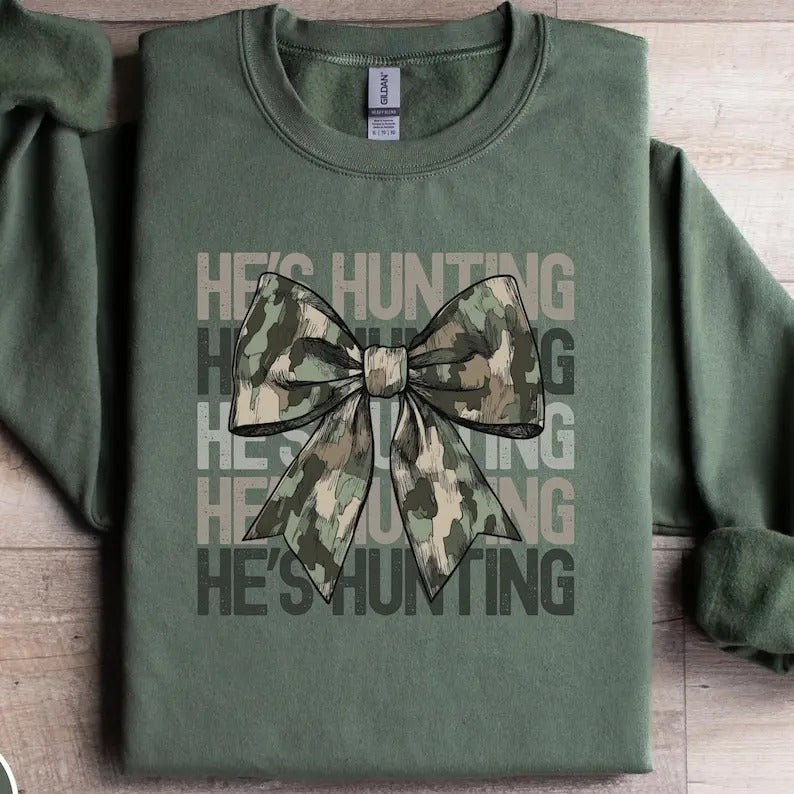 He's Hunting Sweatshirt Wife Hunting Season Shirt Duck Hunting Wife Deer Hunting Wife Abandoned Hunting Wife Sweatshirts...