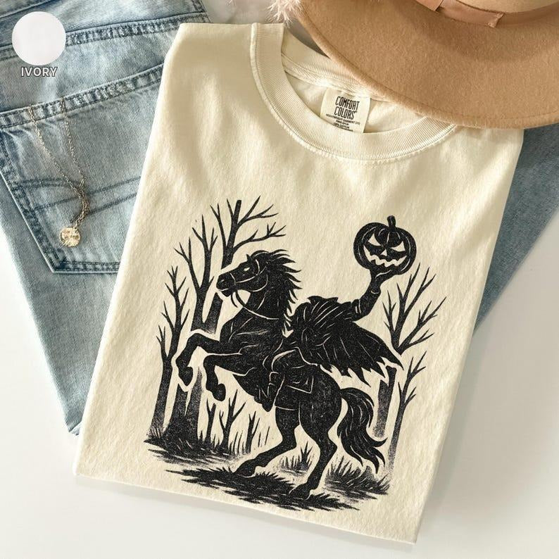 Headless Horseman Comfort Color Halloween Unisex T-shirt, Fall Apparel, Scary Costume Tee, October Festive Shirt, Horror...