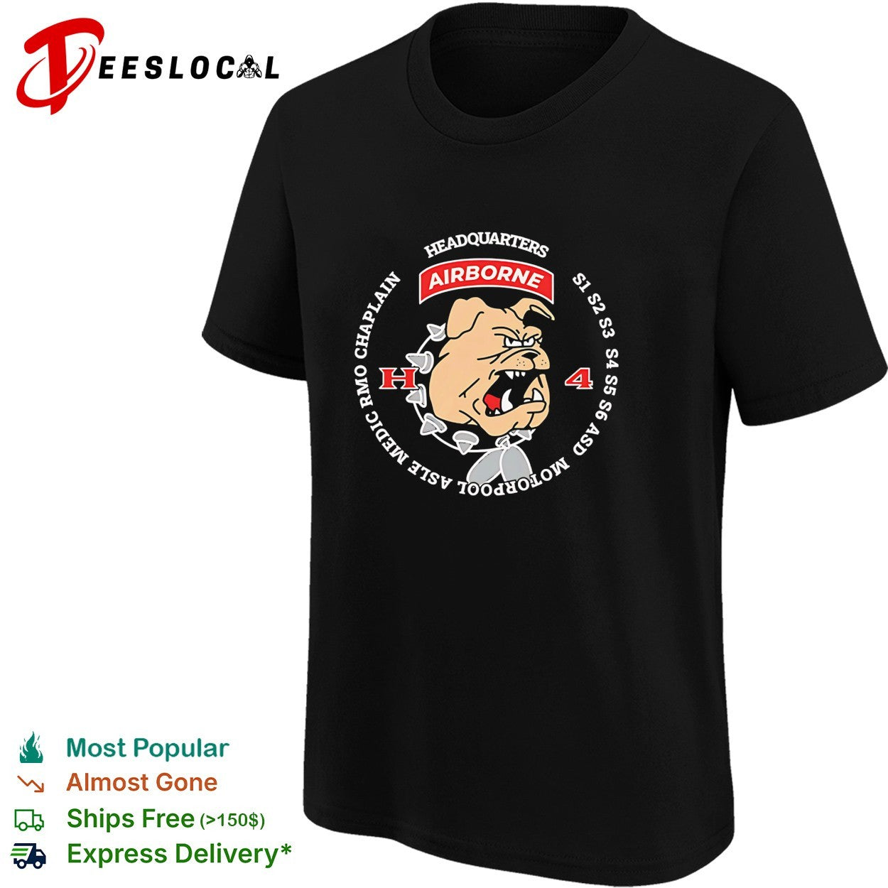 Headquarters Airborne H4 bulldog motorpool S1 S2 S3 S4 graphic shirt