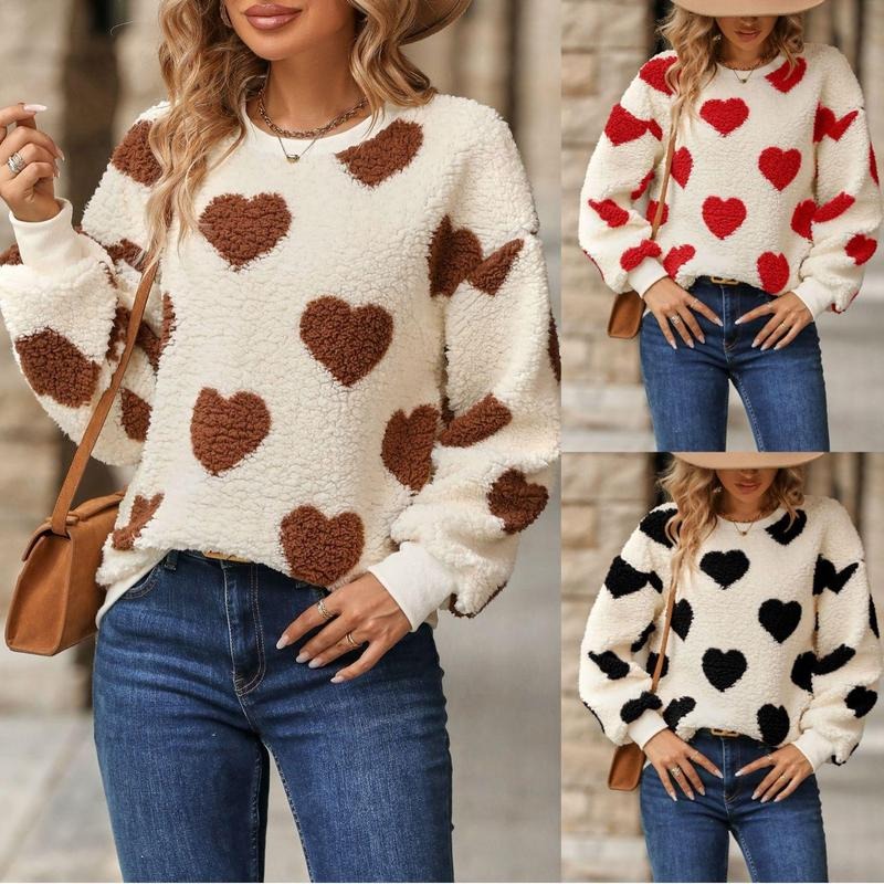 Heart Sweater for Women, Womens Heart Print Pullover Sweaters, Long Sleeve Crewneck Casual Knitted Sweaters, Valentine...