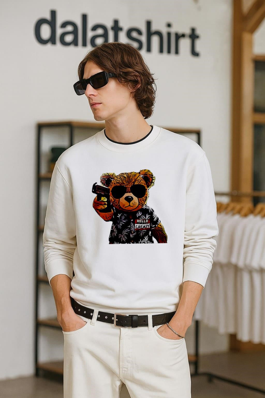 Hello Creasy Bear Holding Gun Wearing Sunglasses shirt