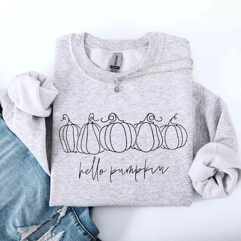 Hello Pumpkin, Minimalist Thanksgiving, Autumn, Fall Sweatshirt T-Shirts, Hoodie | PodTeesHub.com