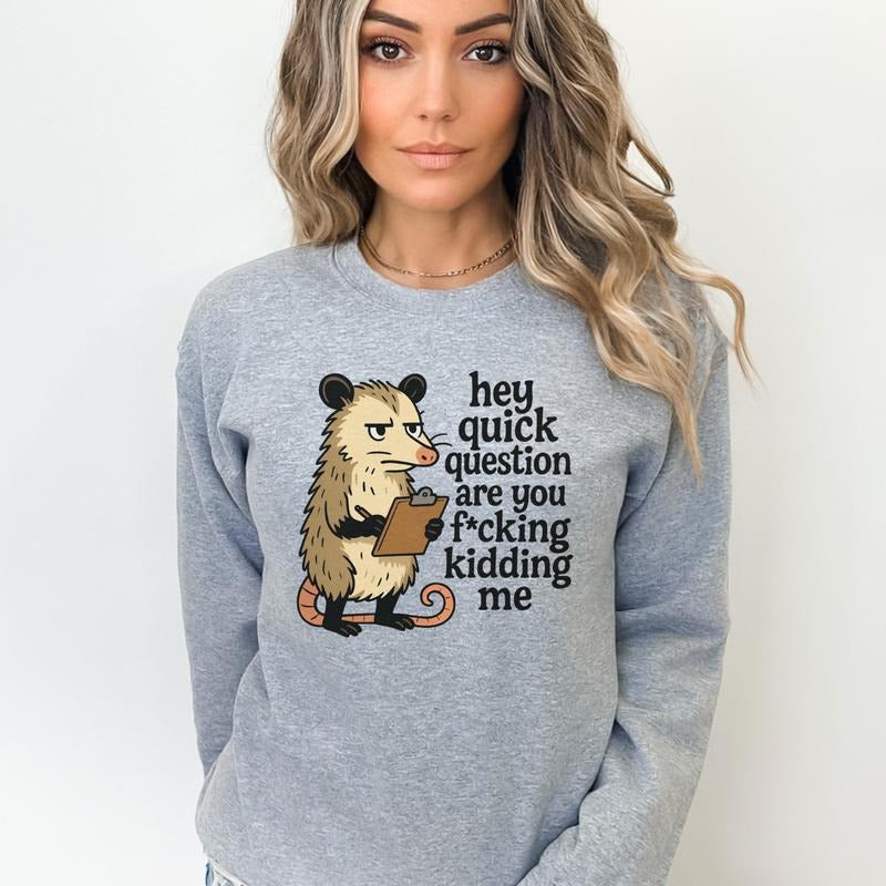 Hey Quick Question Are You F*cking Kidding Me Pullover Style Graphic Tees Casual Cotton Crewneck Sweatshirts Fitted Edgy...