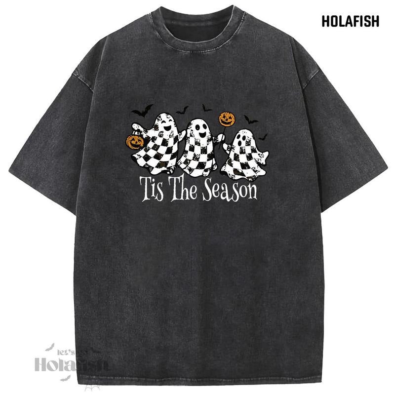 Holafish Acid Washed Shirt "Tis The Season" Graphic Tee Women's Casual Cotton Top with Letter Print & Comfortable Fit for...