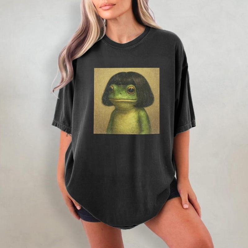 Holafish FUNNY FROG Vintage Washed Crew Neck Tee Heavyweight Regular Fit Casual Comfort Breathable Short Sleeve Funny...