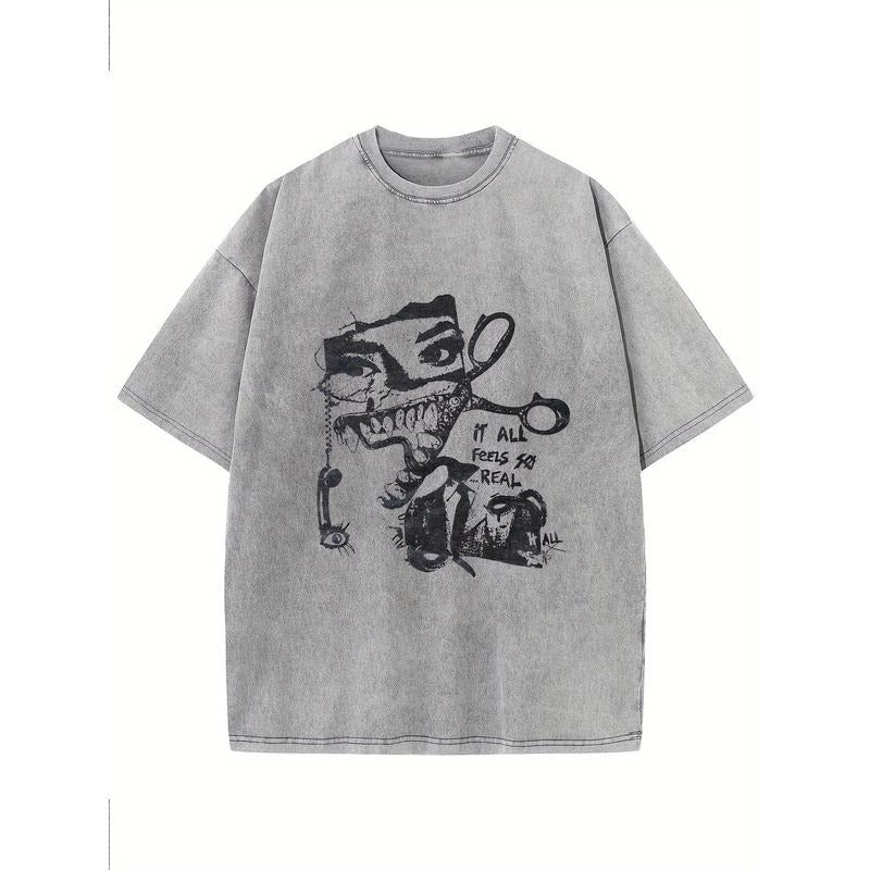 Holafish IT ALL FEELS SO REAL Oversized Cotton Solid Drop Shoulder T Shirts For Men Vintage Streetwear Basic Tees Baggy...