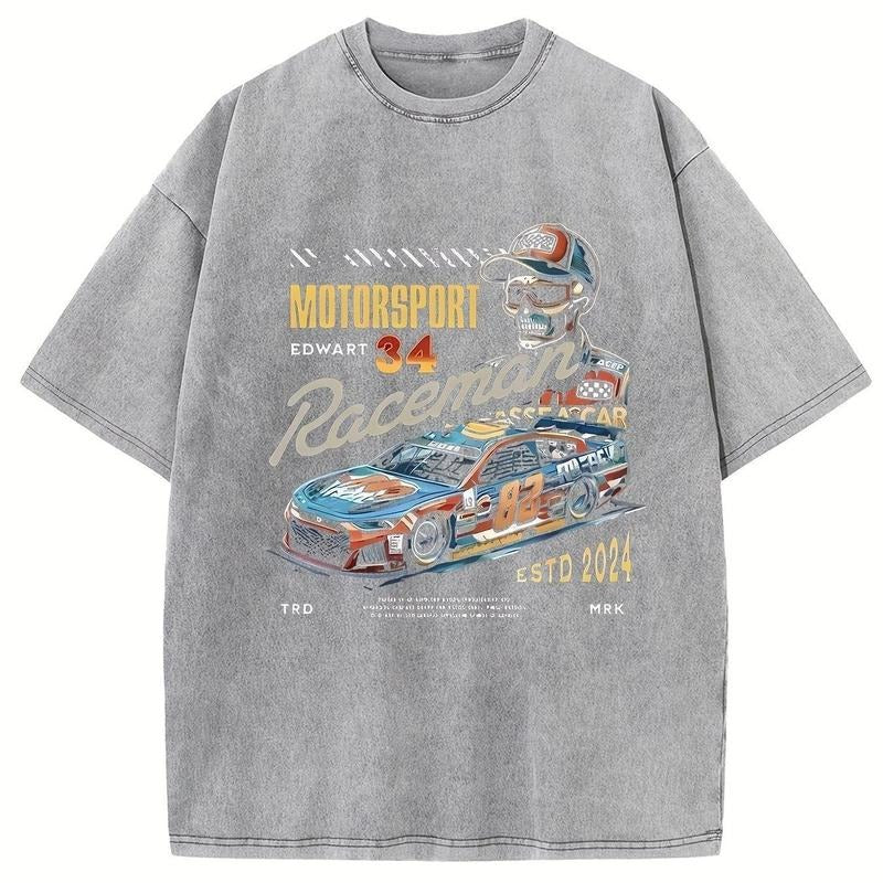 Holafish MOTORSPORT Men's Over-Sized Heavy-Weight Cotton Solid Drop Shoulder Vintage Street Wear Basic Tees Baggy Hip Hop...