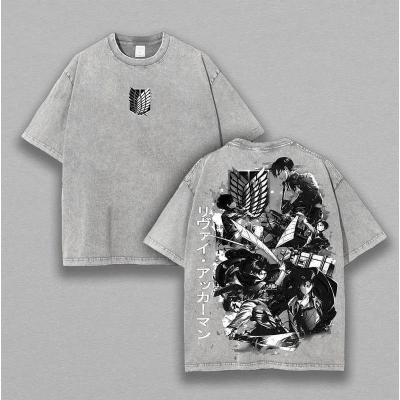 Holafish Retro Heavy Limited AOT- ATTACK ON TITAN  Double Printed Vintage Washed Tee Unisex  Manga Washed Heavy Cotton...