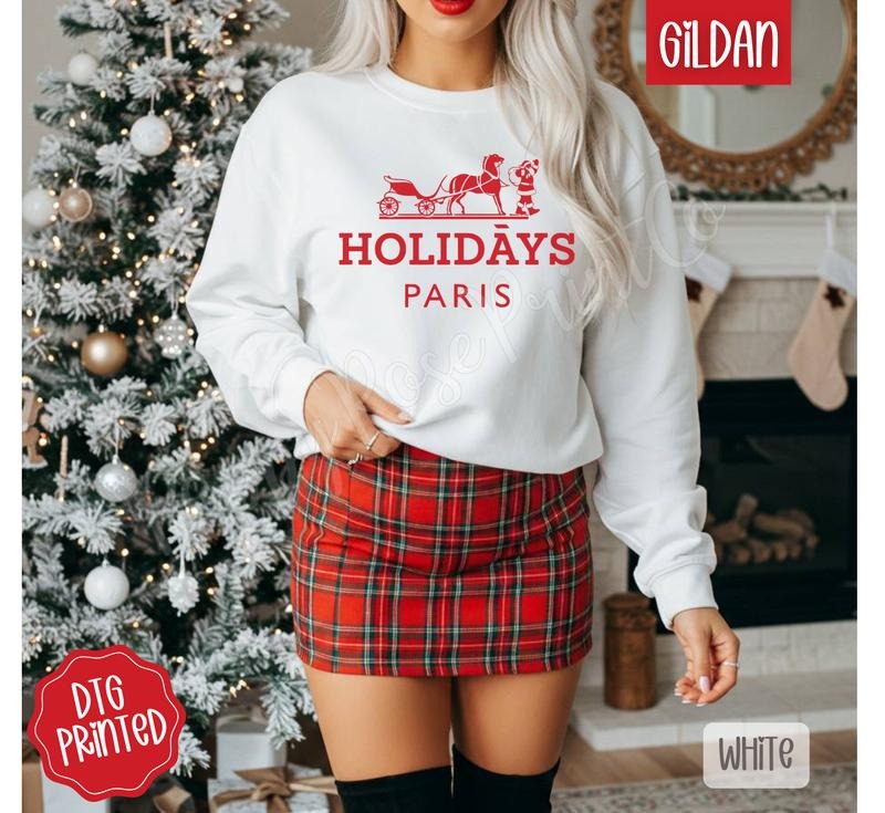Holidays Paris Sweatshirt, Trendy Women's Holiday Crewneck T-Shirts, Hoodie | PodTeesHub.com