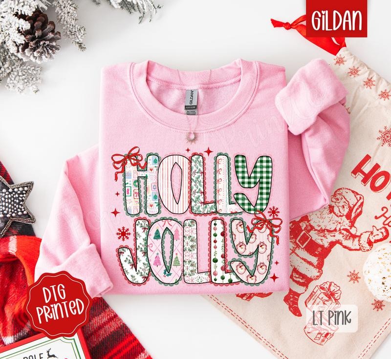 Holly Jolly Sweatshirt, Christmas Sweater, Trendy Women's Holiday Crewneck T-Shirts, Hoodie | PodTeesHub.com