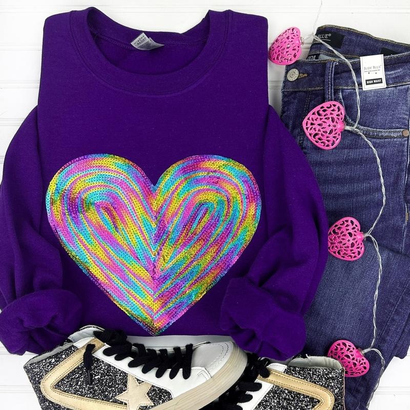 Holographic HEART Sequin Patch Sweatshirt -- PURPLE T-Shirts, Hoodie | PodTeesHub.com
