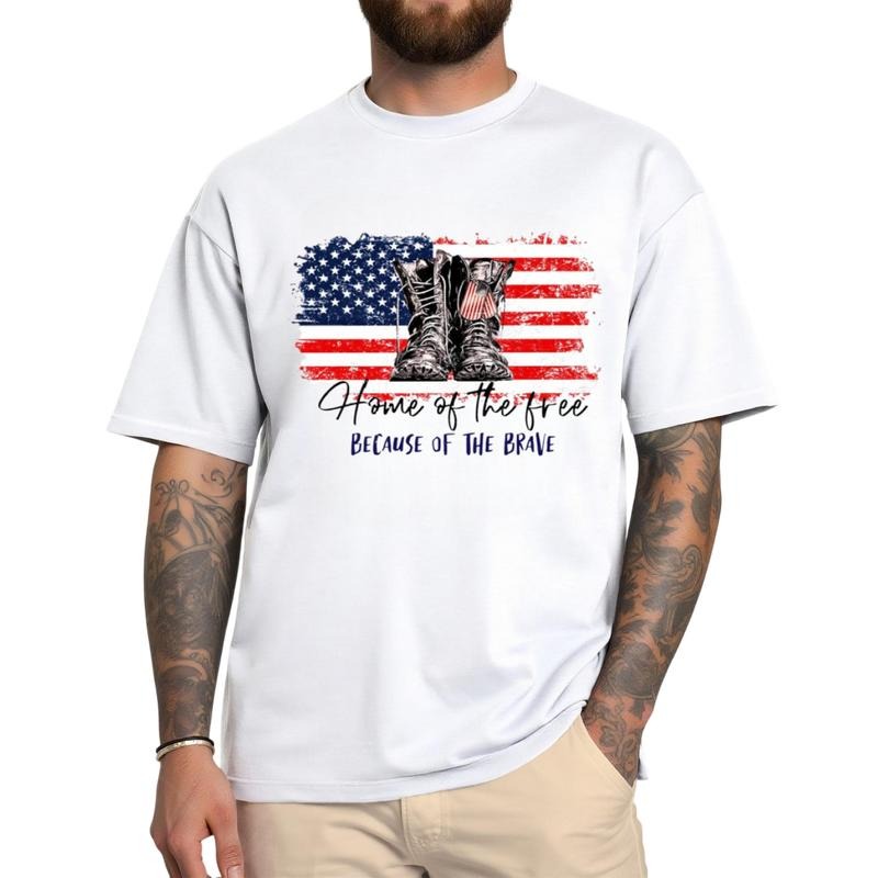 Home of The Free Because of The Brave T-Shirt, Retro American Flag Shirt, Independence Day Tee For Gift, Proud American...