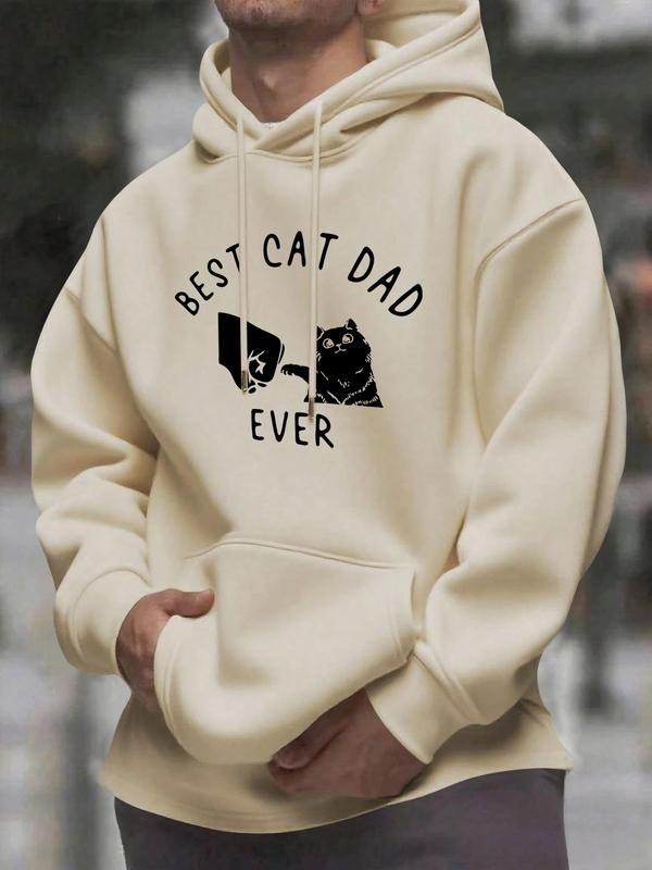 Hoodie Cream Best Cat Dad Ever, Cat & Milk Carton Print, Pop Art Style, Fitted Design, Spring Fall Season, Ideal Gift for...