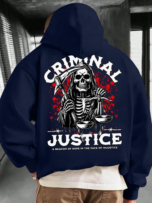 Hoodie Criminal Justice Grim Reaper Design, Fitted Graphic Print for Streetwear, Urban Style Casual Wear, Spring & Fall...