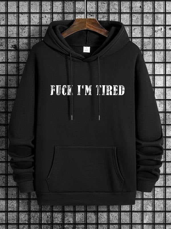 Hoodie Fuck I'm Tired Graphic Print Fitted Hoodie, Spring & Fall Casual Streetwear, Unisex Daily Wear, Ideal for Workouts...