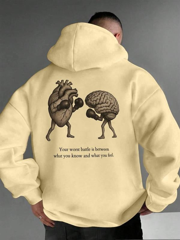 Hoodie Heart and Brain Fight Graphic Print, Casual Fitted Design for Spring & Fall, Self Reflection Moments T-Shirts,...