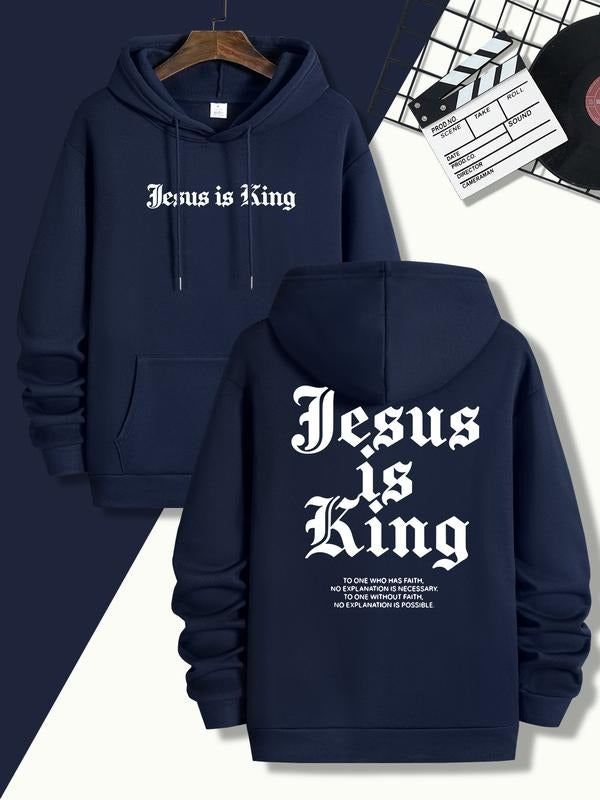 Hoodie Jesus Is King Gothic Font, Christian Religious Statement Back Print, Fitted Casual Style for Faith-Based Lifestyle...