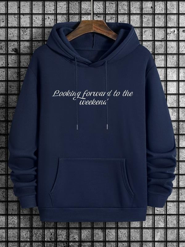 Hoodie Looking Forward to the Weekend Text Print, Casual Fitted Graphic Hoodie for Spring & Fall, Daily and Leisure...