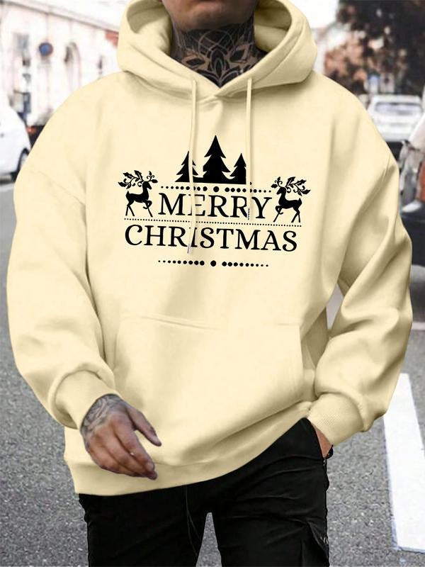Hoodie Merry Christmas Deer & Tree Print, Fitted Casual Wear for Men & Women, Winter, Streetwear Fashion T-Shirts, Sweatshirt