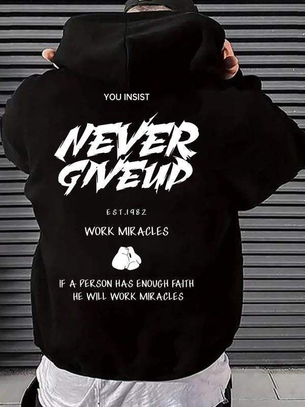 Hoodie Never Give Up Est 1982, Inspirational Quote, Boxing Gloves Design, Casual Fitted Style, Perfect for Gym & Daily...
