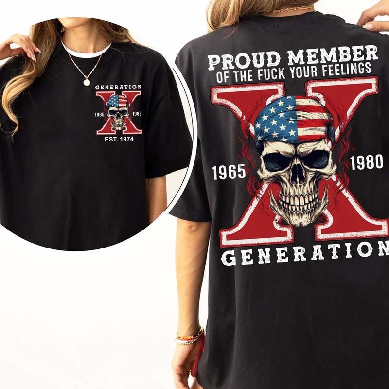 Hoodie for a Bold Statement: 'PROUD MEMBER OF THE FUCK YOUR FEELINGS GENERATION' with a Skull and Patriotic Motif...