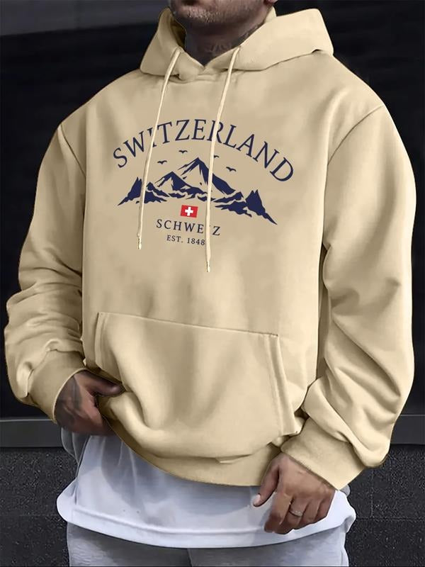 Hoodie with Switzerland Schweiz Mountain & Flag Print, Fitted Design for Spring Fall, Unisex Casual Wear for Travel...
