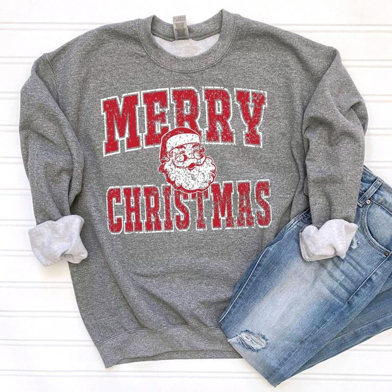 Merry Christmas Santa Shirt/Sweatshirt/Hoodie, Retro Crewneck, Gift For Xmas, Cotton, Womenswear Tops, tshirt trend