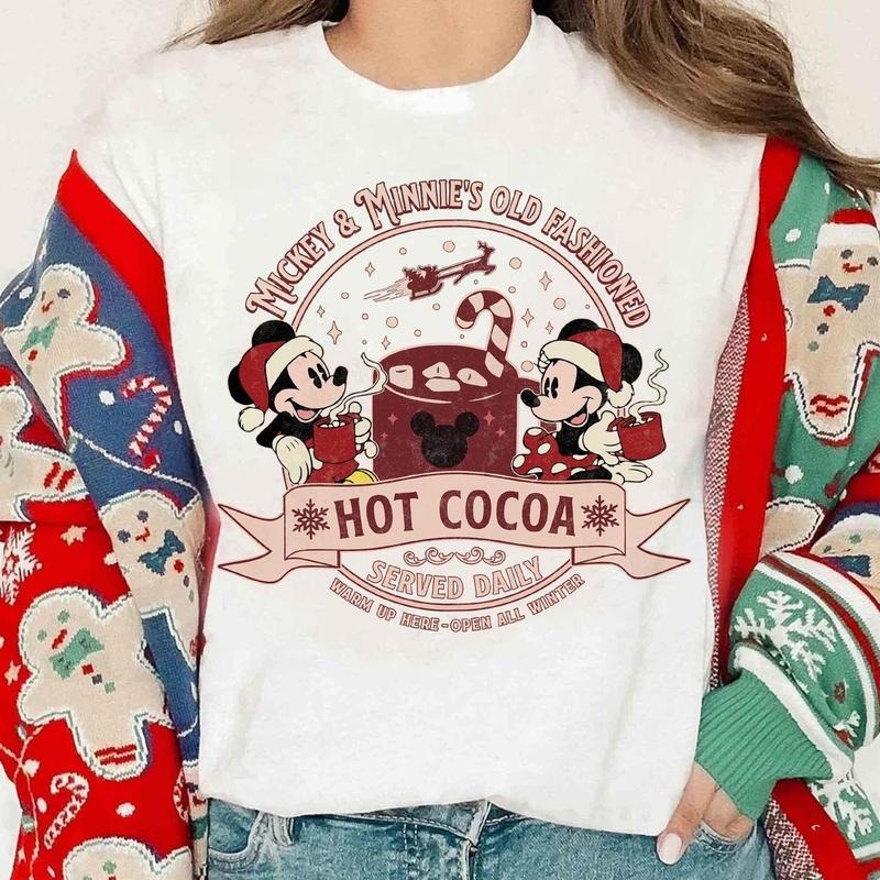 Hot Cocoa Christmas Shirt, Miickeyyy and Minnie Christmas T-shirt, Magic Kingdom Christmas Couple Gift Hoodie, Sweatshirt