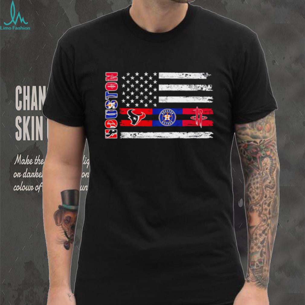 Houston Sports Teams American Flag Distressed Graphic T Shirt