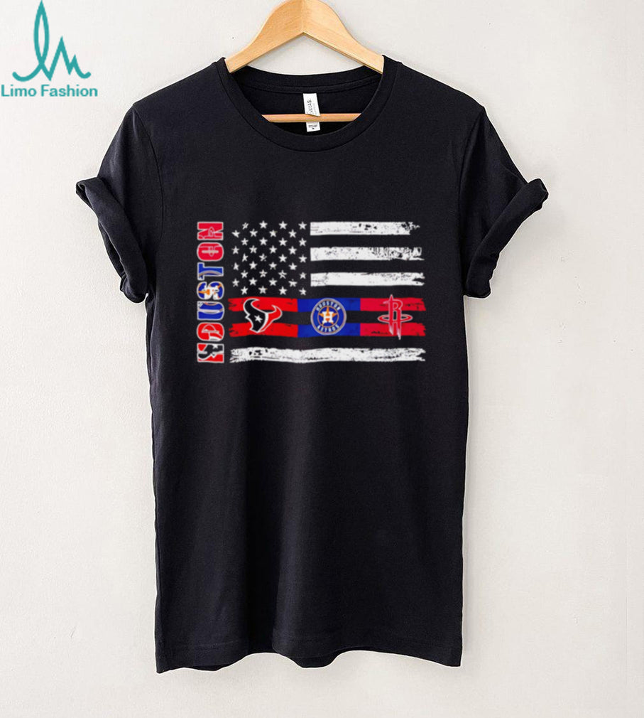 Houston Sports Teams American Flag Distressed Graphic T Shirt