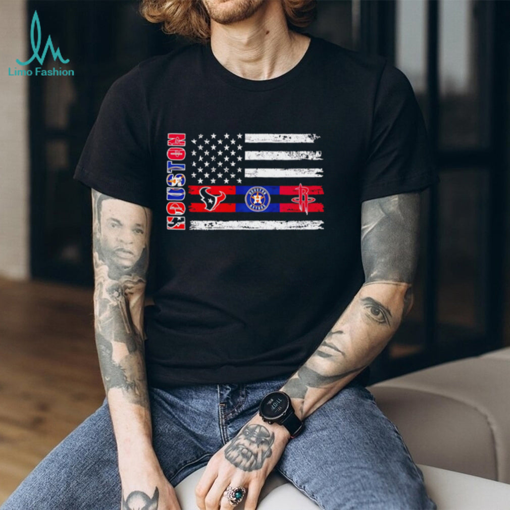 Houston Sports Teams American Flag Distressed Graphic T Shirt